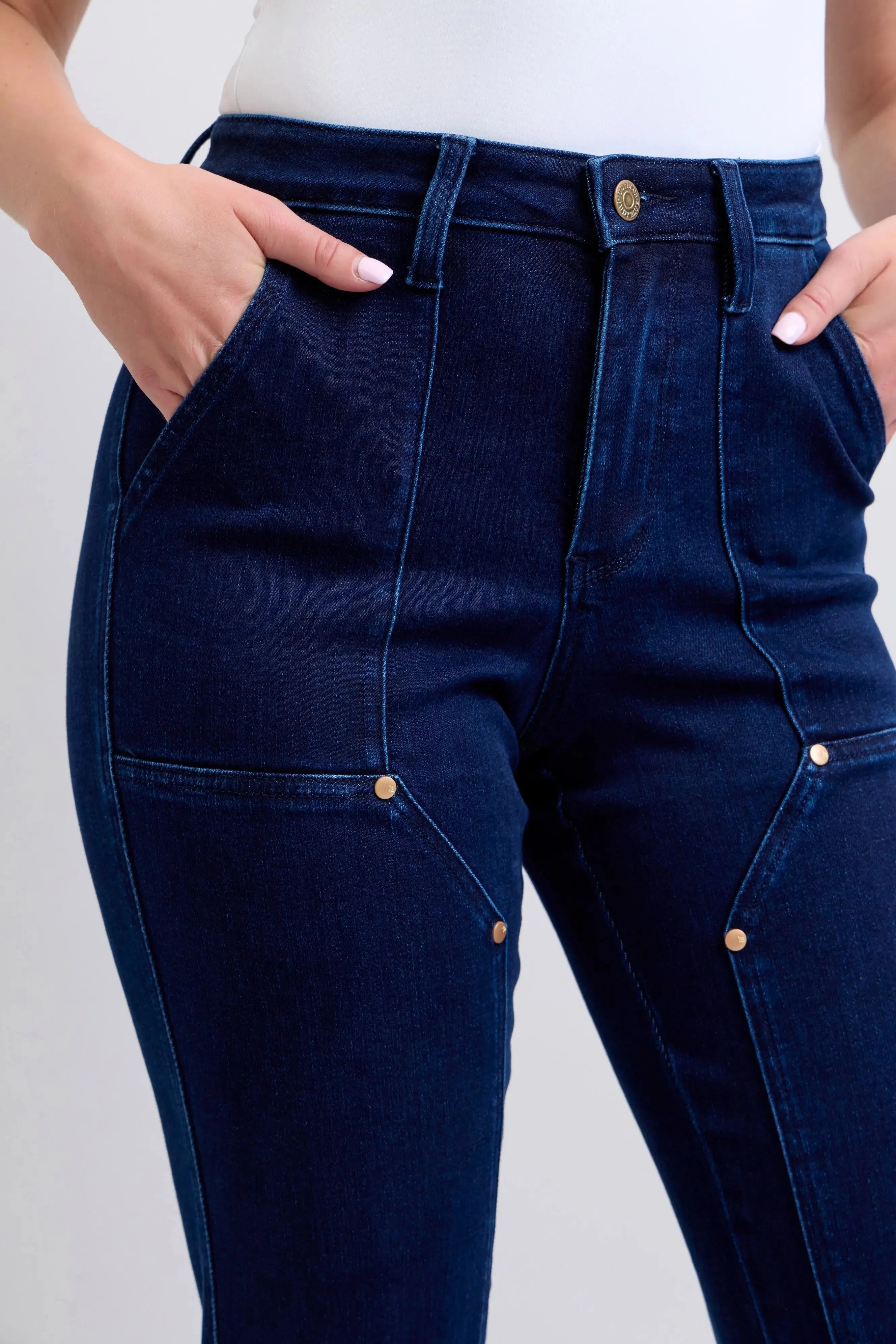 Full Size High Waist Workwear Patch Pocket Straight Leg Judy Blue Jeans