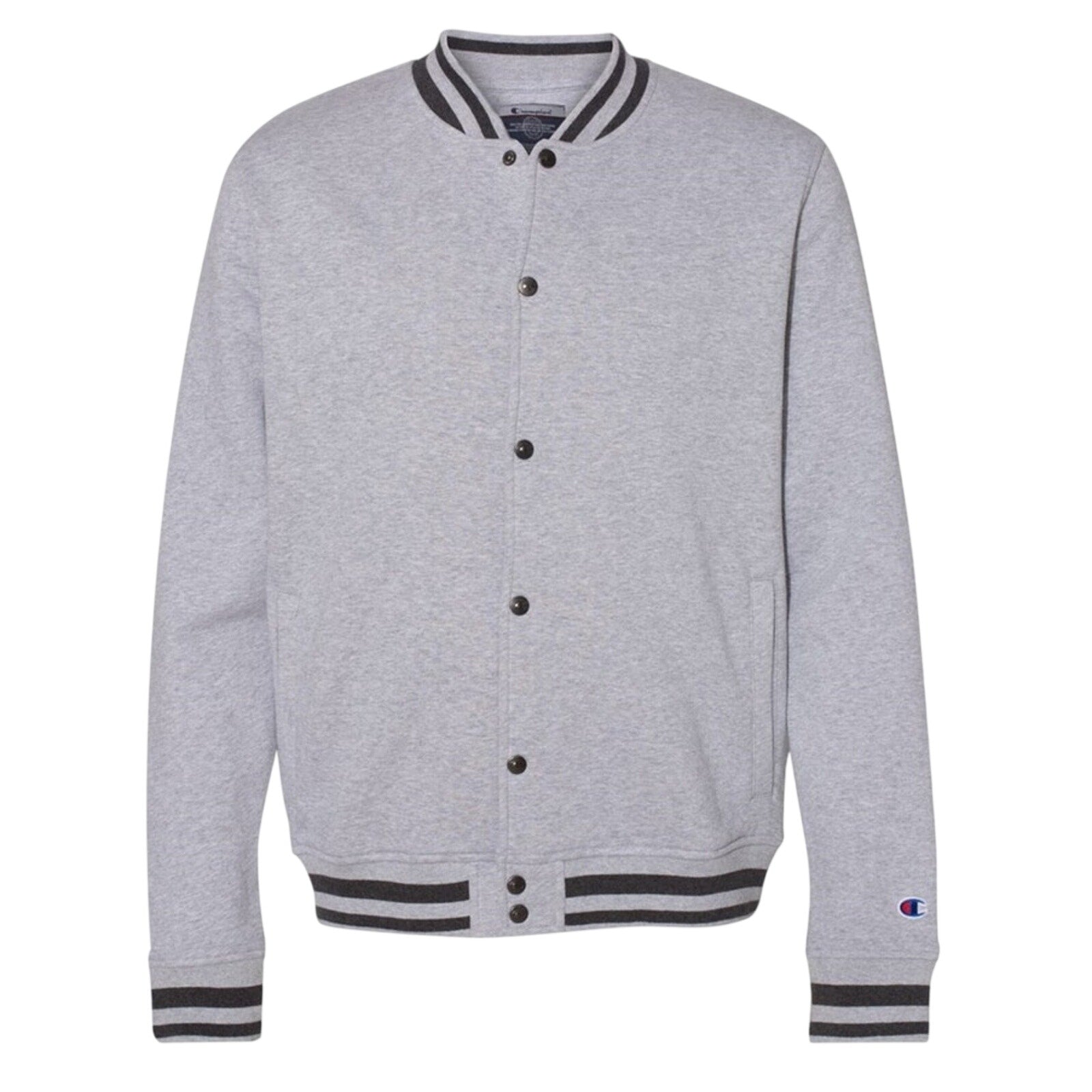 New Champion Mens Large Gray Snap Up PolyCotton Athletic Wear Bomber Jacket