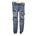American Eagle Womens 0 Short Factory Whiskered, Faded & Distressed Denim Jeans