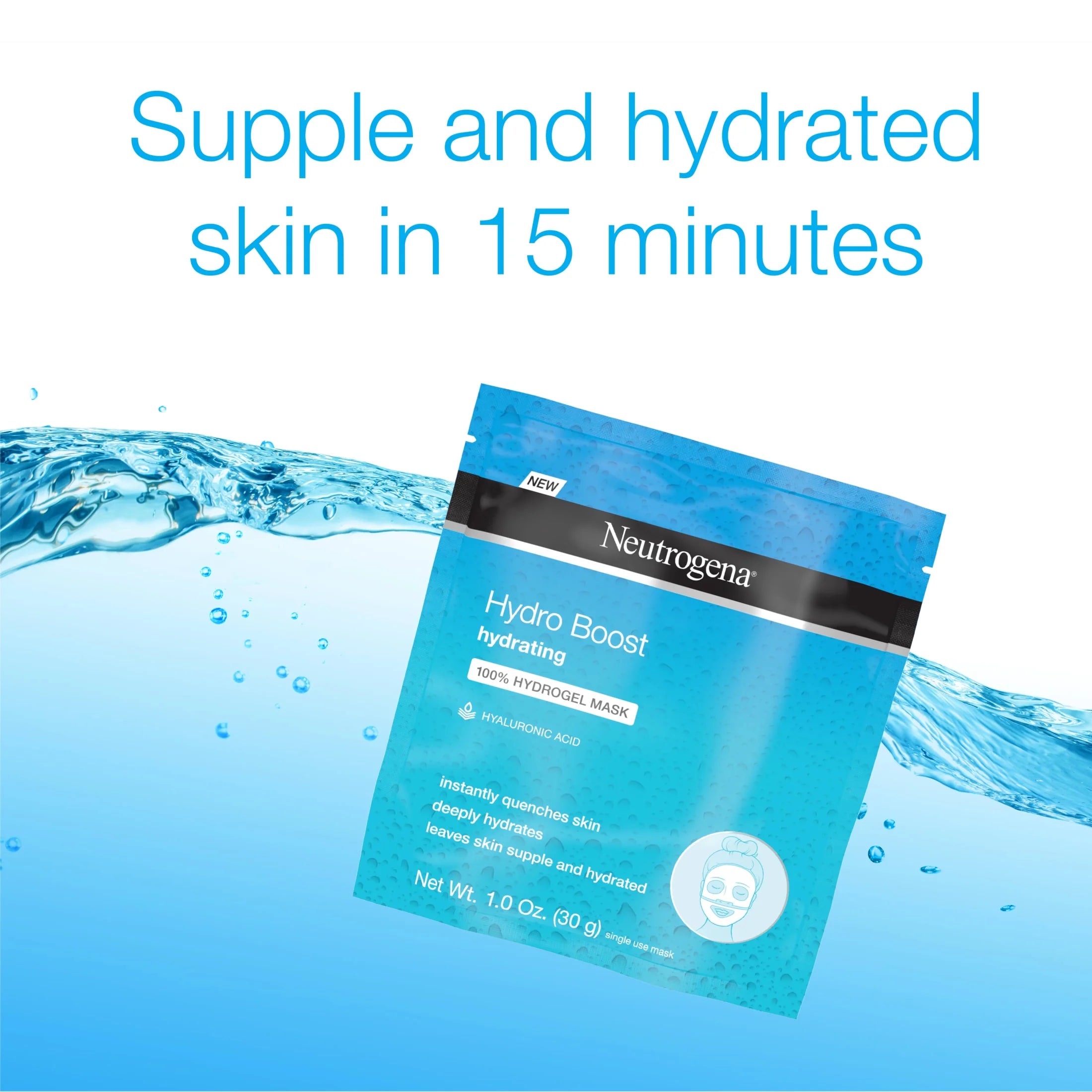 (4 Pack)  Hydro Boost Hydrating Face Mask, Hyaluronic Acid Face Sheet Mask, 1 Oz