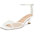 Isnom Womens 8 White Faux Leather Mesh OpenToe 2.5" Heel AnkleStrap Sandal Shoes