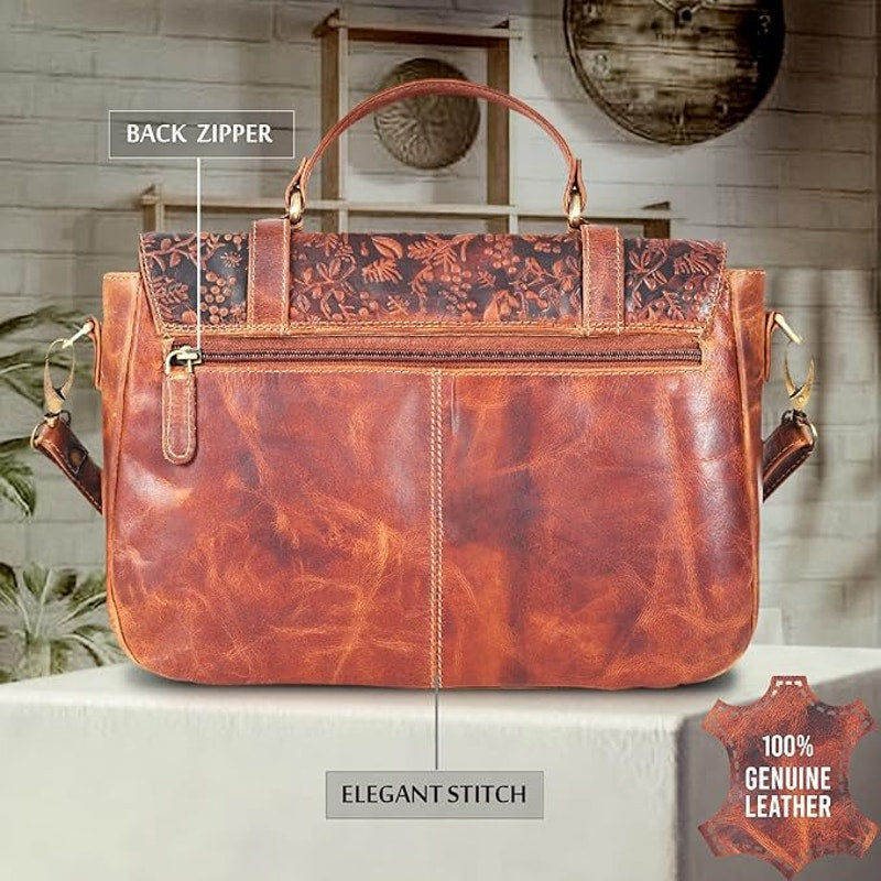 NWT New Valenchi Womens Brown Leather Floral Purse Crossbody Shoulder Bag