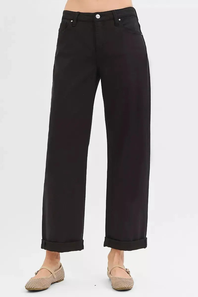 RISEN Jeans - Tummy Control Mid Rise Ankle Barrel Relaxed Baggy Jeans