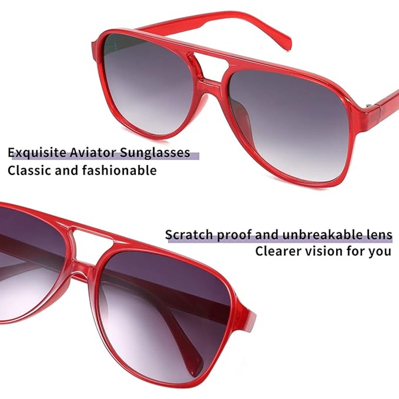 Feisedy Womens Red Plastic Frame Retro 70s UV Protection Aviator Sunglasses