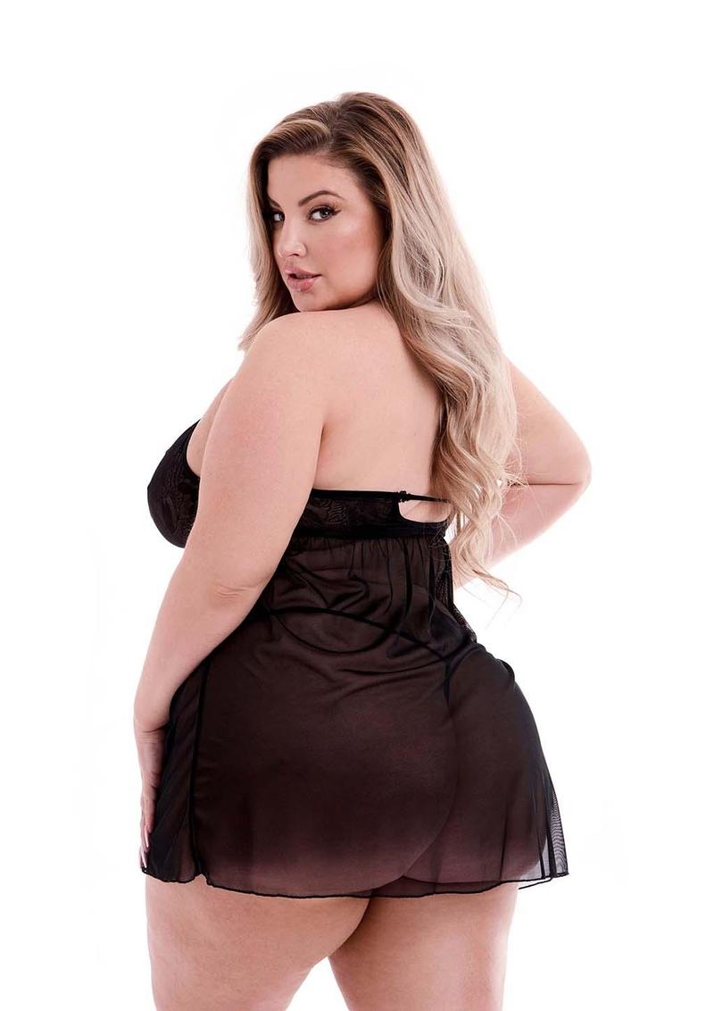 Eco Lace and Mesh Chemise-Blk