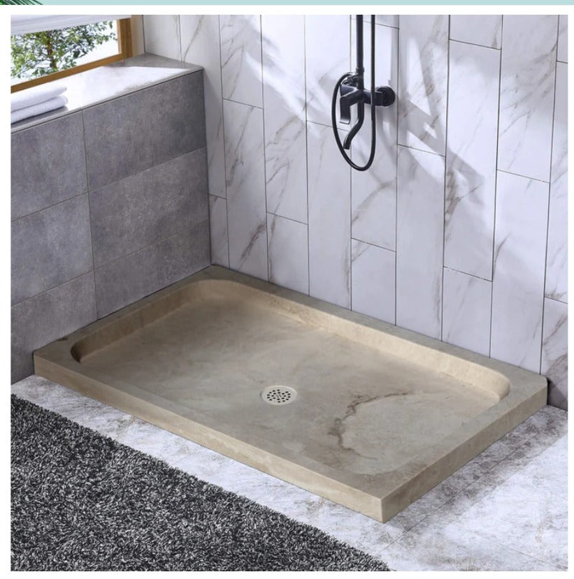 Travertine Shower Base 63x35 | Natural Stone Shower Pan USA | Luxury Marble Tray