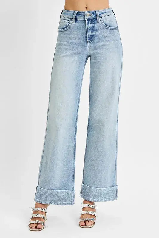 RISEN Jeans - Plus Size Tummy Control Wide Cuffed Jeans