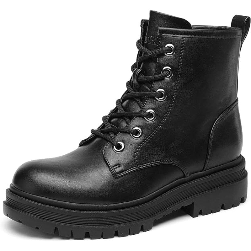 Dream Pairs Womens Size 9.5 Black Faux Leather Lace Up Lug Sole Combat Boots