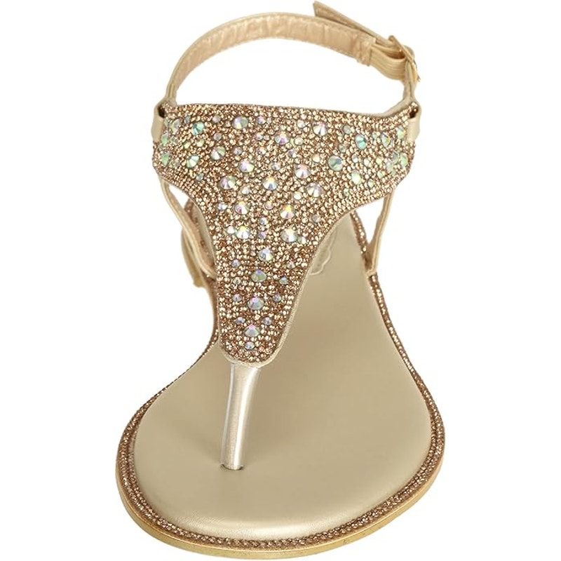 SheSole Womens Size 10 Gold Rhinestone Sandals Ankle Strap Open Round Toe Shoes