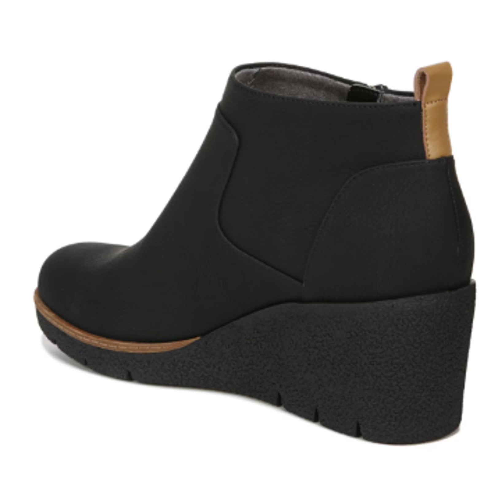 New In Box Dr Scholls Womens 8.5 Black Faux Leather Bianca Wedge Bootie Shoes