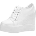 New Womens Size 6 White Faux Leather 4" Hidden Heel Lace Up Wedge Sneakers Shoes