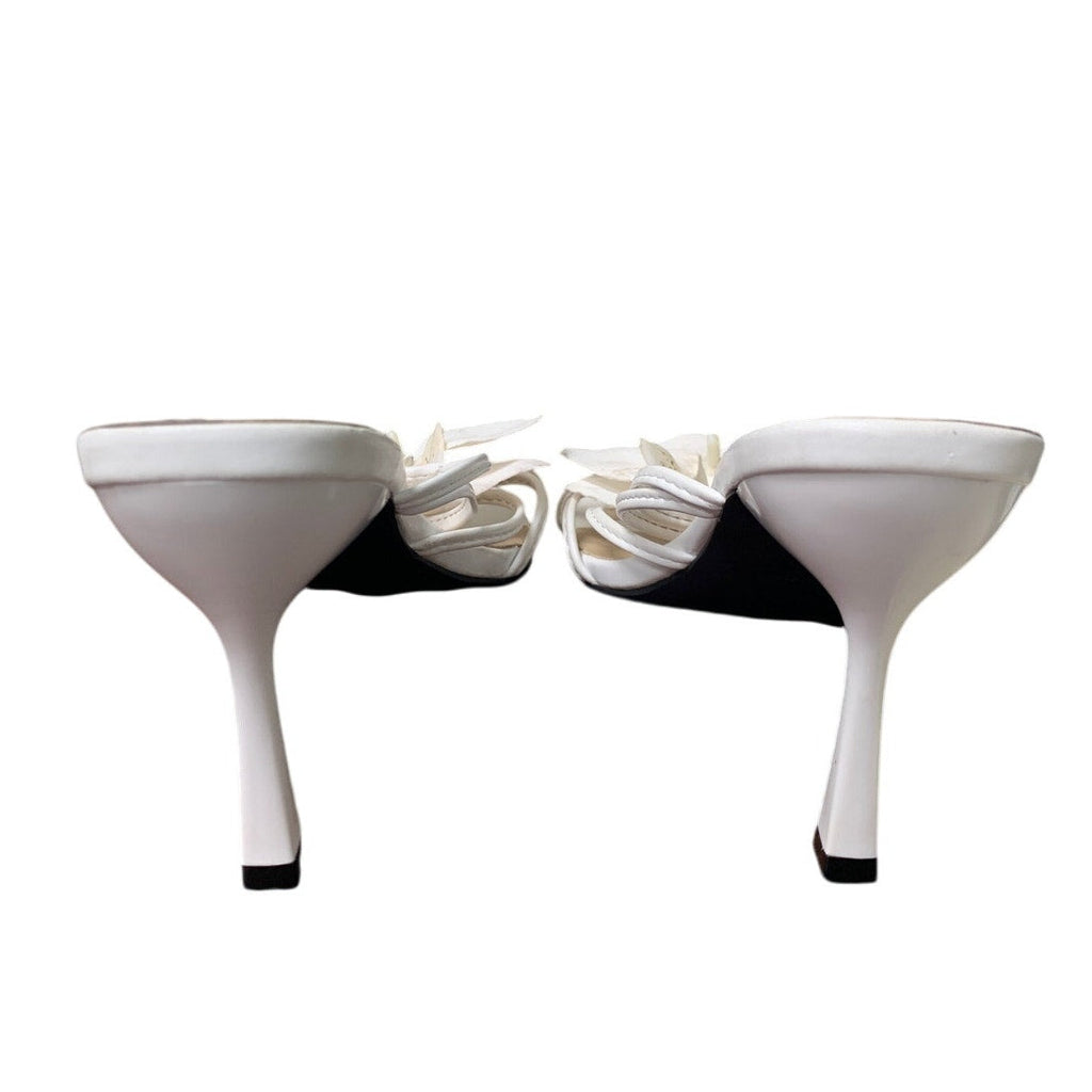 MakeMeChic Womens 9.5 White Orchid Flower Open Toe 3.75" Heels Slide On Shoes
