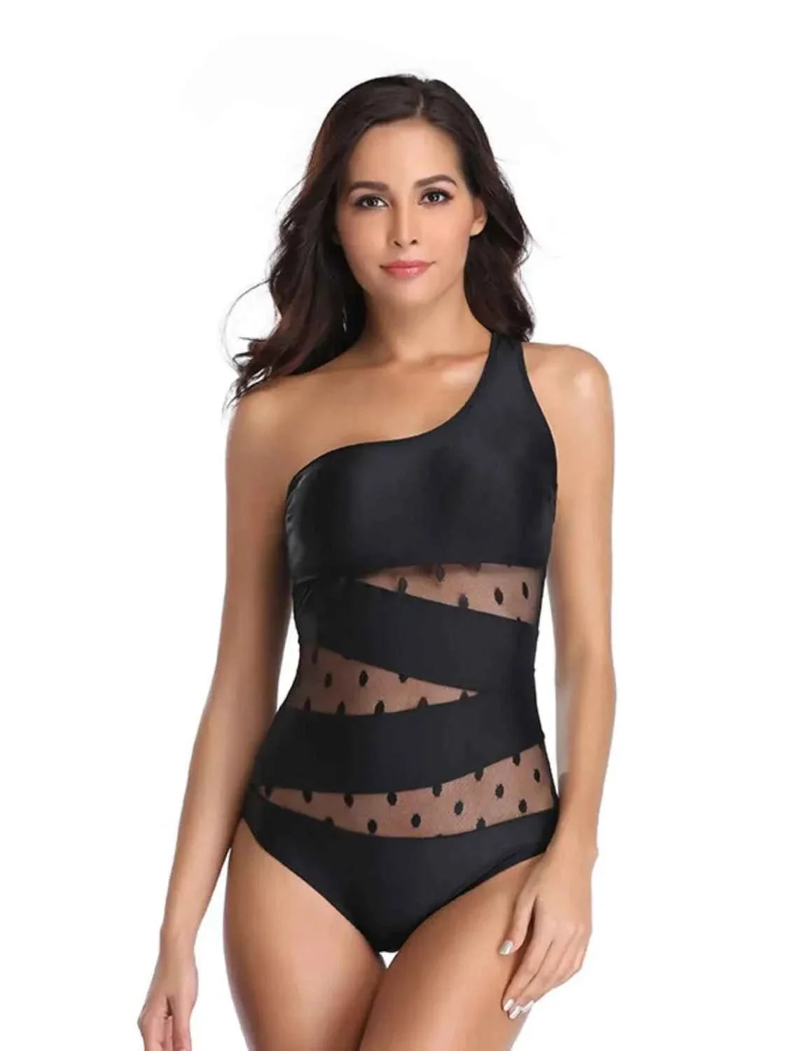 One Shoulder Polka Dot : One-Piece Swimwear