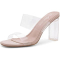 Shoe Land Womens Size 9 Open Toe 4" Clear Slide On Two Strap Heels Sandal Shoes