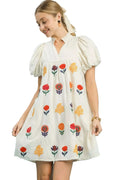 Umgee Floral Embroidered Puff Sleeve Mini Dress