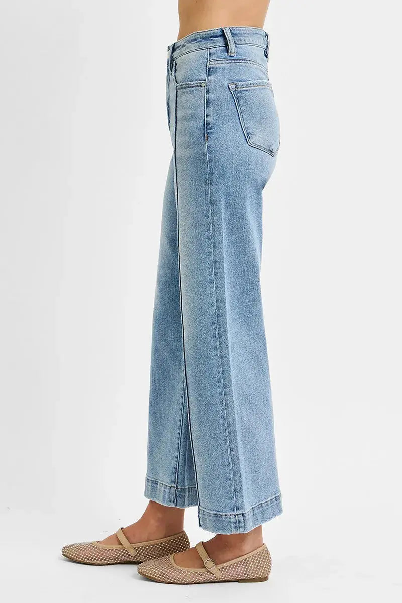 RISEN Jeans - Plus Size High Rise Crop Wide Leg Jeans