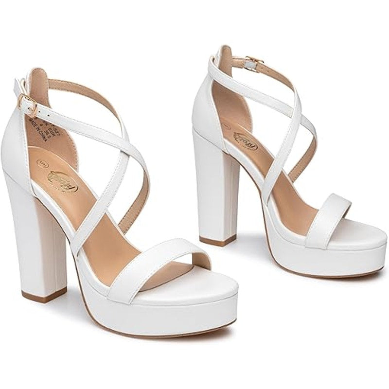 Trary Womens Size 9.5 White Open Toe Ankle Strap 4.5" Platform Heel Sandal Shoes
