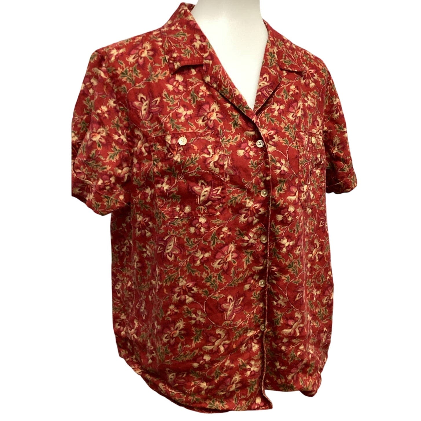 Lauren Ralph Lauren XL 100% Linen Floral Tabbed Short Sleeve Button Down Shirt