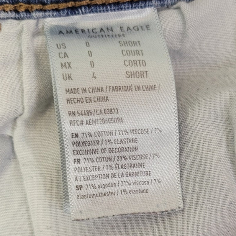 American Eagle Womens 0 Short Factory Whiskered, Faded & Distressed Denim Jeans