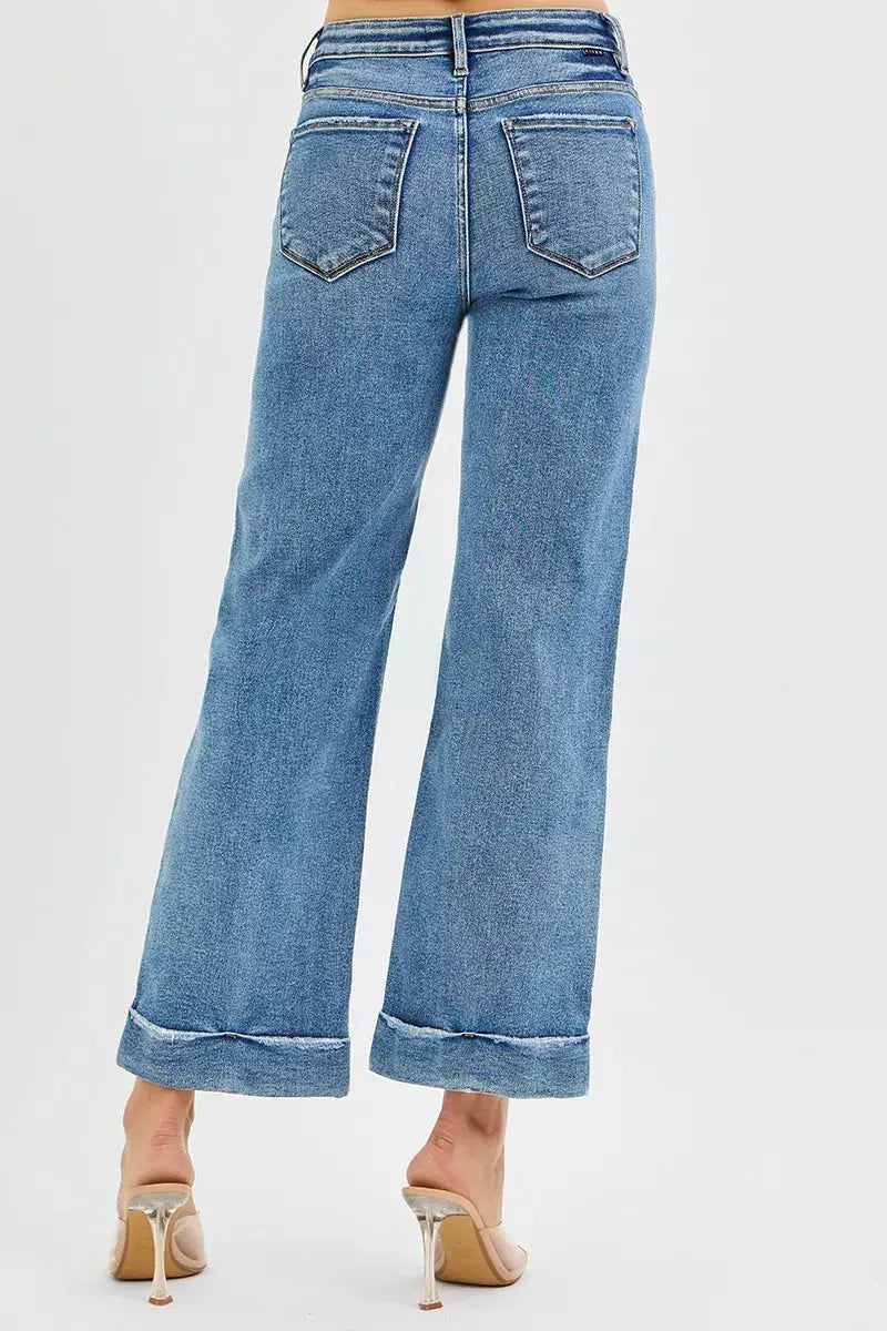 RISEN Jeans - Full Size Mid Rise Crop Straight Jeans with Taylor Cuffed Jeans
