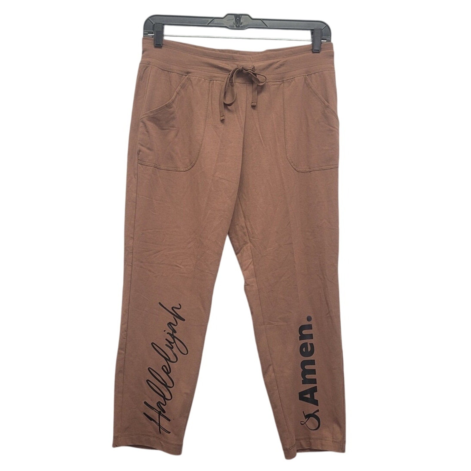 Hand Printed New Athletic Works Womens Large Petite Hallelujah & Amen Yoga Pants