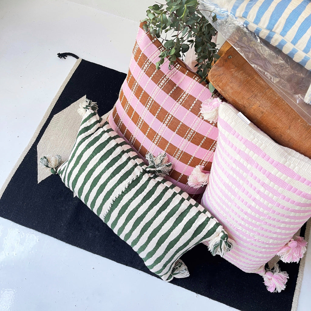 Santiago Grid Pillow - Baby Pink and Umber