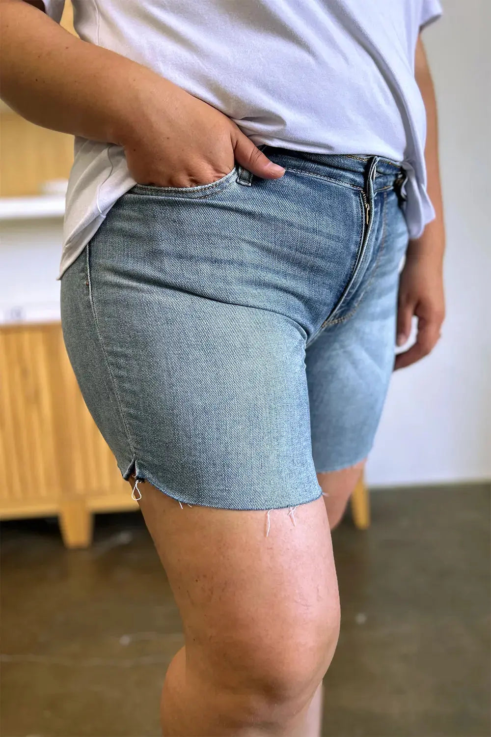 Judy Blue Jeans - Full Size High Waist Raw Hem Denim Shorts