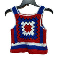Handmade Crocheted Girls Small Red White Blue Granny Square Sleeveless Tank Top