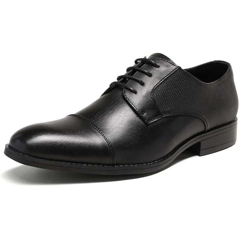 Bruno Marc Mens Size 7 Black Lace Up Faux Leather Small Heel Oxford Dress Shoes