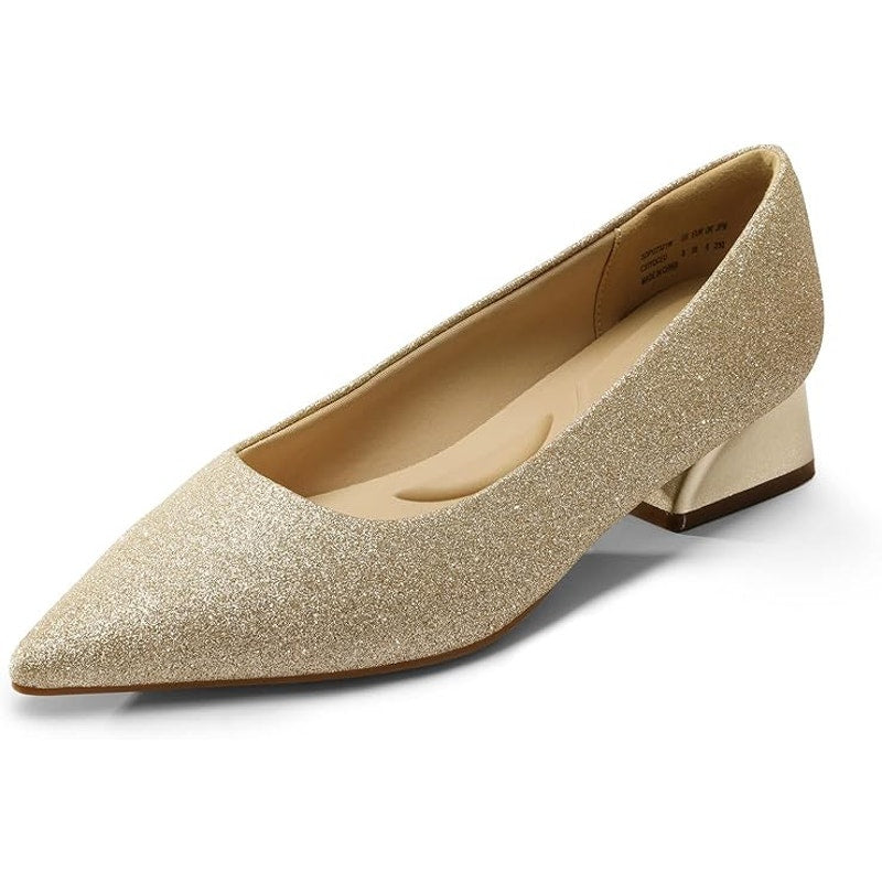 Dream Pairs Womens Size 9 Gold Glitter Pointy Toe 1.5" Chunk Heel Slide On Shoes