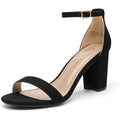 Dream Pairs Womens Size 7 Black Faux Suede Ankle Strap Open Toe 3" Heel Shoes