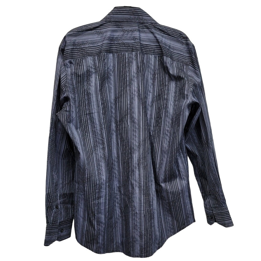 Blue Mens Large 100% Cotton Dots And Stripes Long Sleeve Button Up Shirt