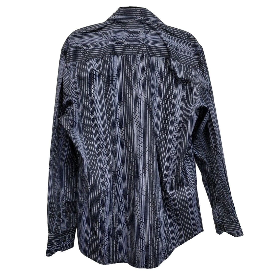 Blue Mens Large 100% Cotton Dots And Stripes Long Sleeve Button Up Shirt