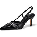 Coutgo Womens Size 7 Black Silver Buckle Studs Slingback Heels Closed Toe Shoes