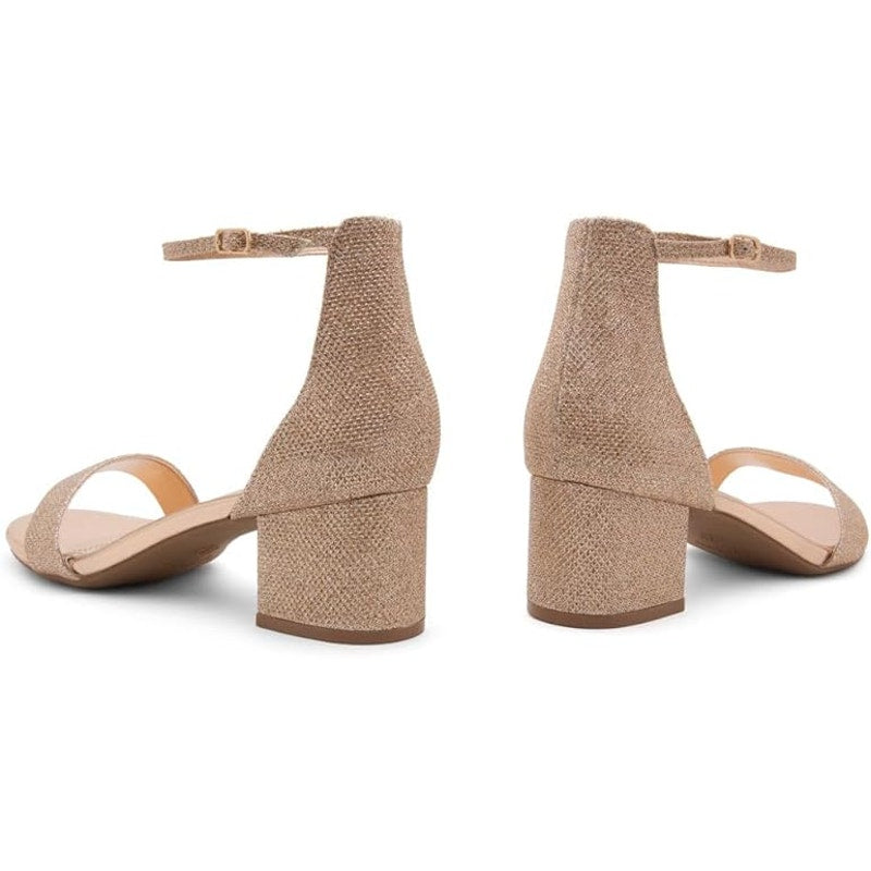 New Herstyle Womens 9 Rose Gold Glitter Open Toe 2.25" Heel Ankle Strap Shoes