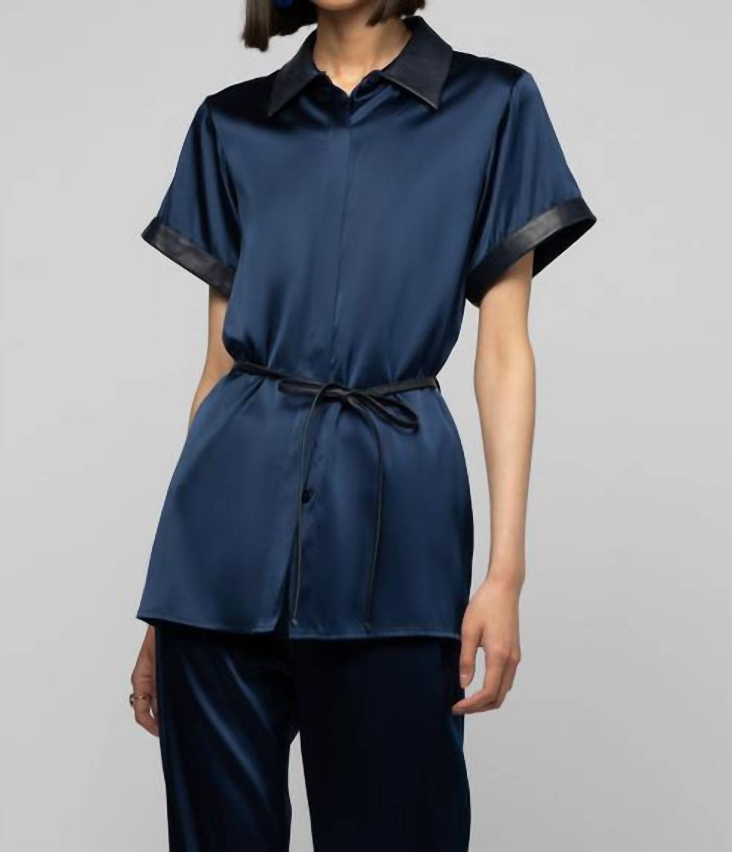 Langelika Silk Top With Leather Detail