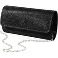 LovyoCoCo Black Silver Glitter Evening Clutch Purse Bag w Shoulder Chain