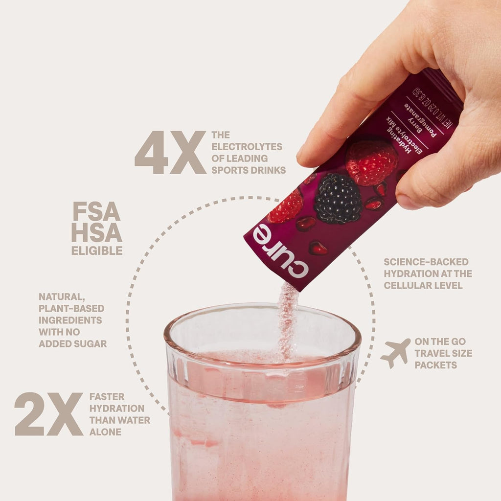 | Plant-Based Electrolyte Drink Mix | No Added Sugar | FSA-HSA | Dehydration Relief Powder Made with Coconut Water | Non-Gmo | Vegan | Box of 8 Packets - Berry Pomegranate