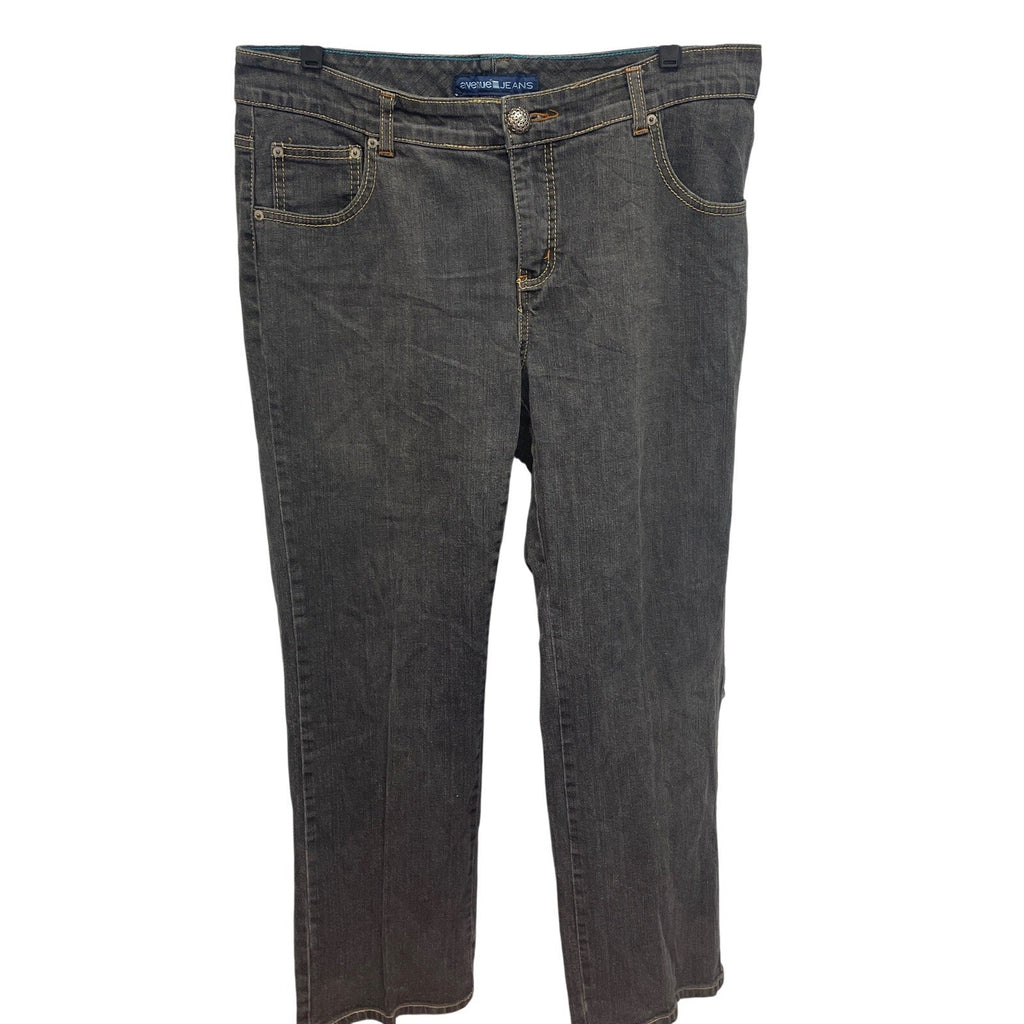 Avenue Womens Size 14 Cotton Blend Gray Wash Silver Button Straight Leg Jeans