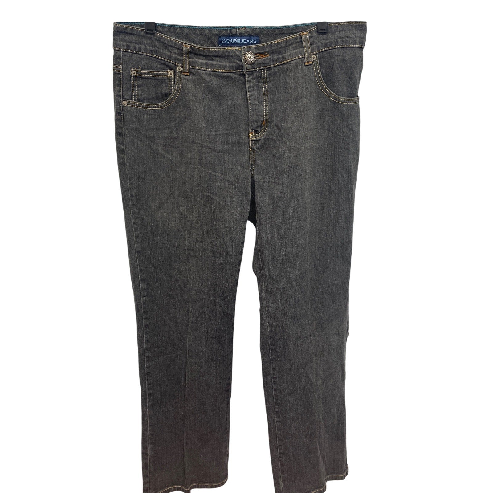 Avenue Womens Size 14 Cotton Blend Gray Wash Silver Button Straight Leg Jeans