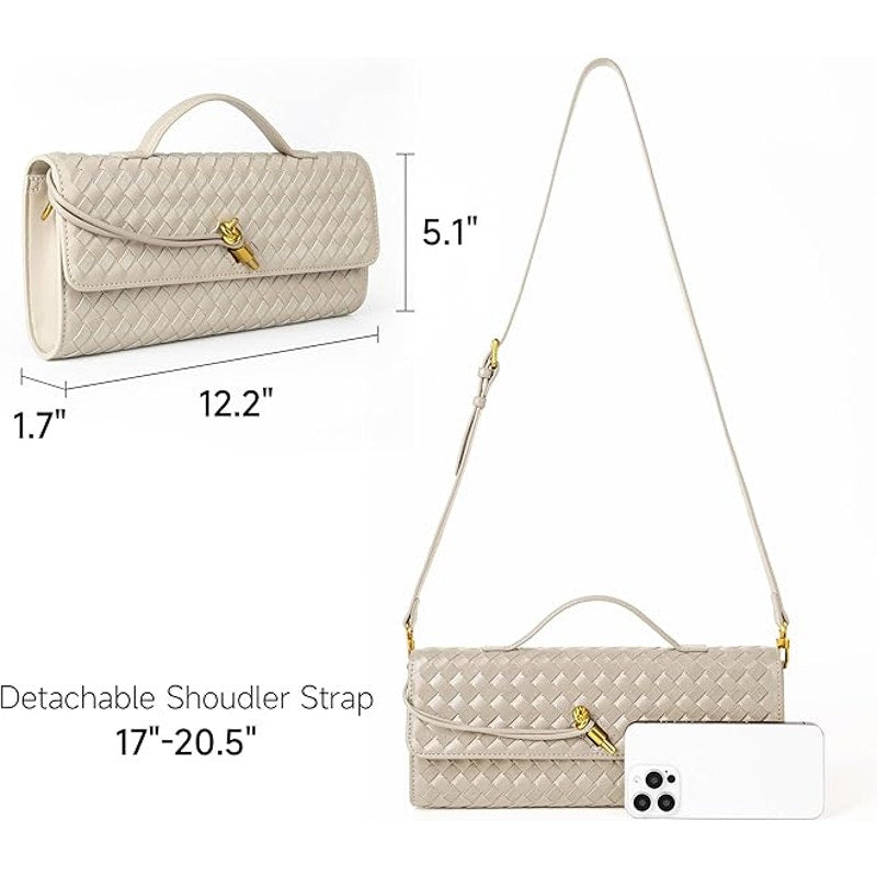 Joryin Womens Seashell Gray Woven Suede Knot Pin Close Clutch Crossbody Hand Bag