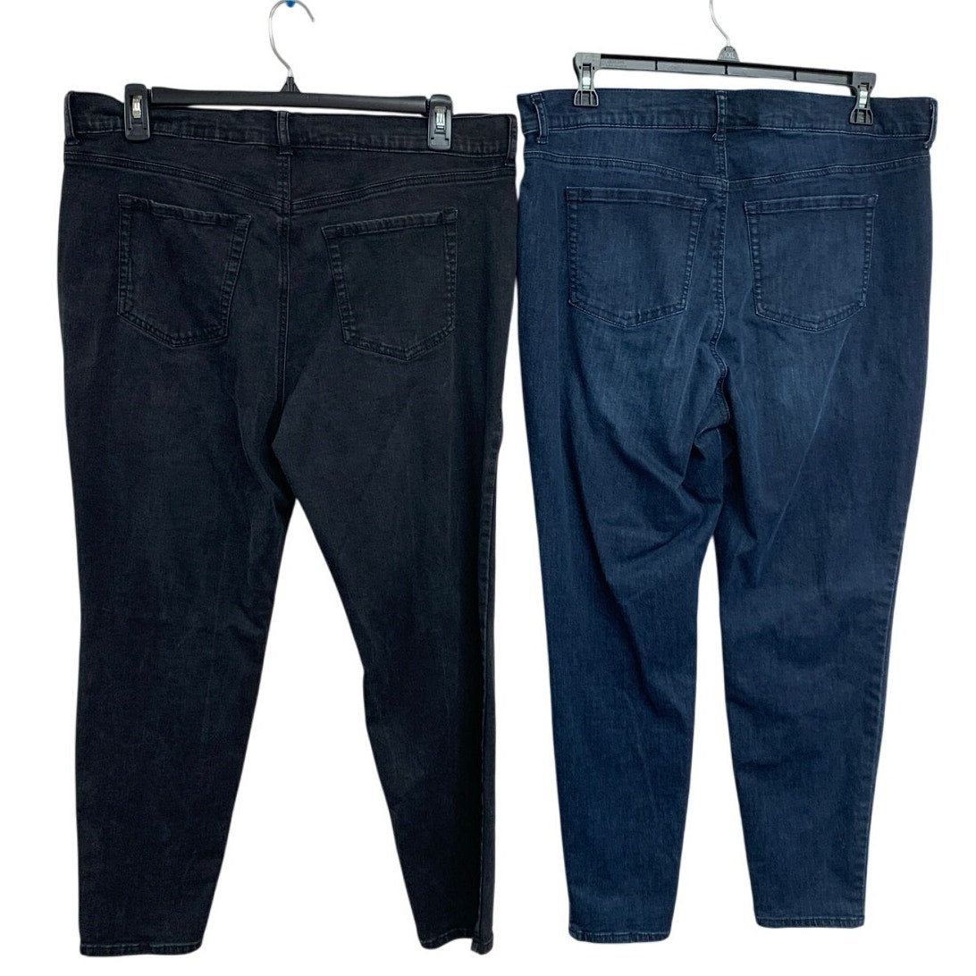Lot of 2 Terra & Sky Womens 18W Plus Size Cotton Blend Black Blue Denim Jeans