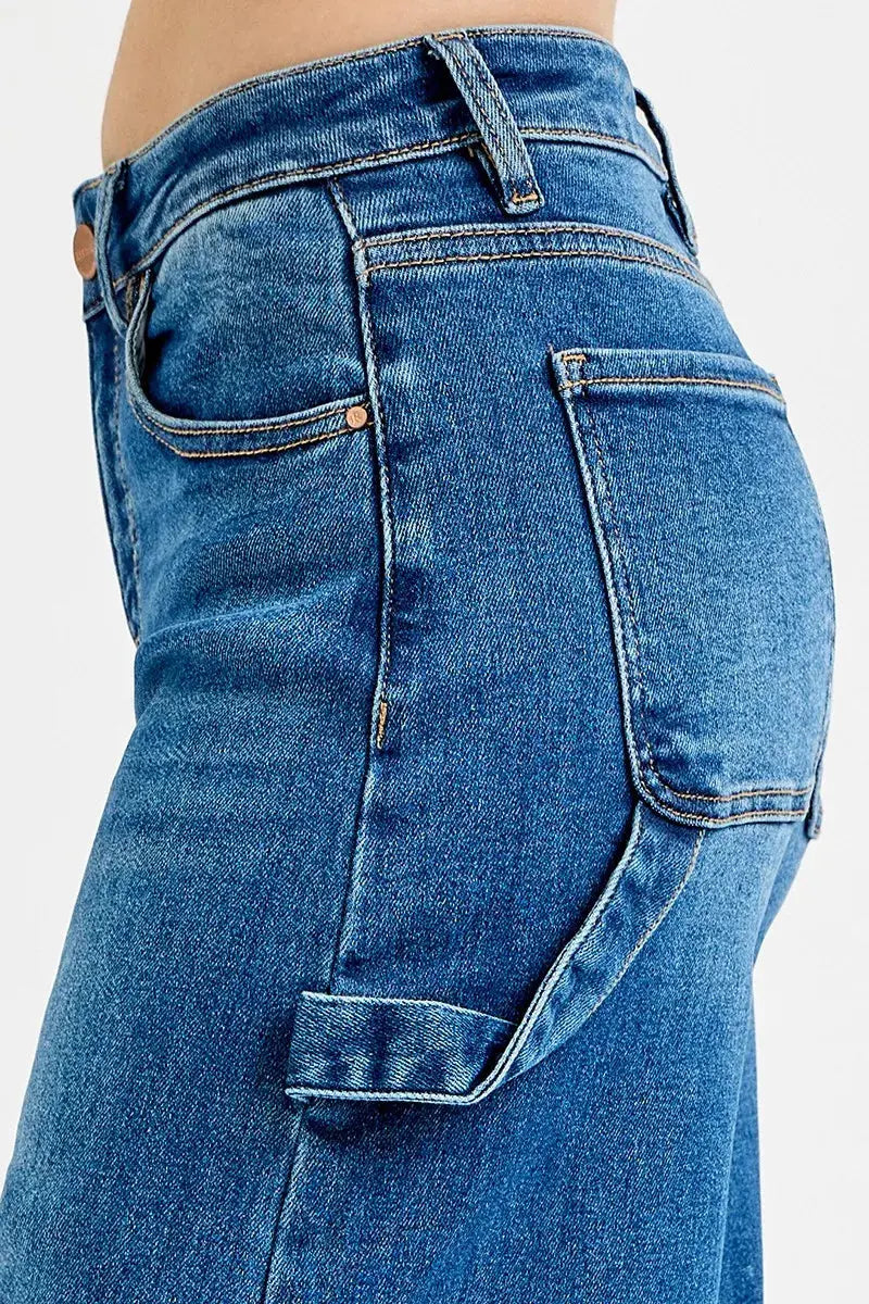 RISEN Jeans - Plus Size High Rise Wide Leg Patch Detailed Jeans