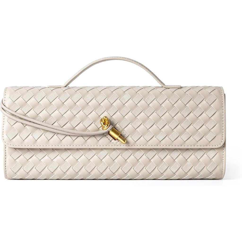 Joryin Womens Seashell Gray Woven Suede Knot Pin Close Clutch Crossbody Hand Bag