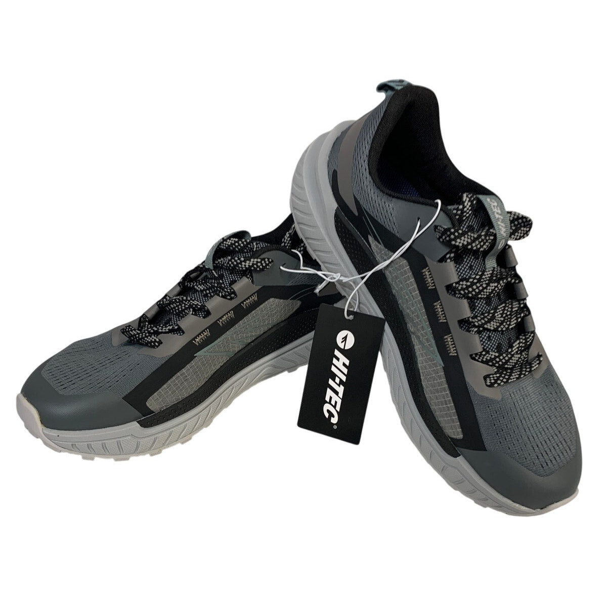 New In Box Hi-Tec Mens Size 9.5 Black Gray Mesh Lace Up Athletic Tennis Shoes