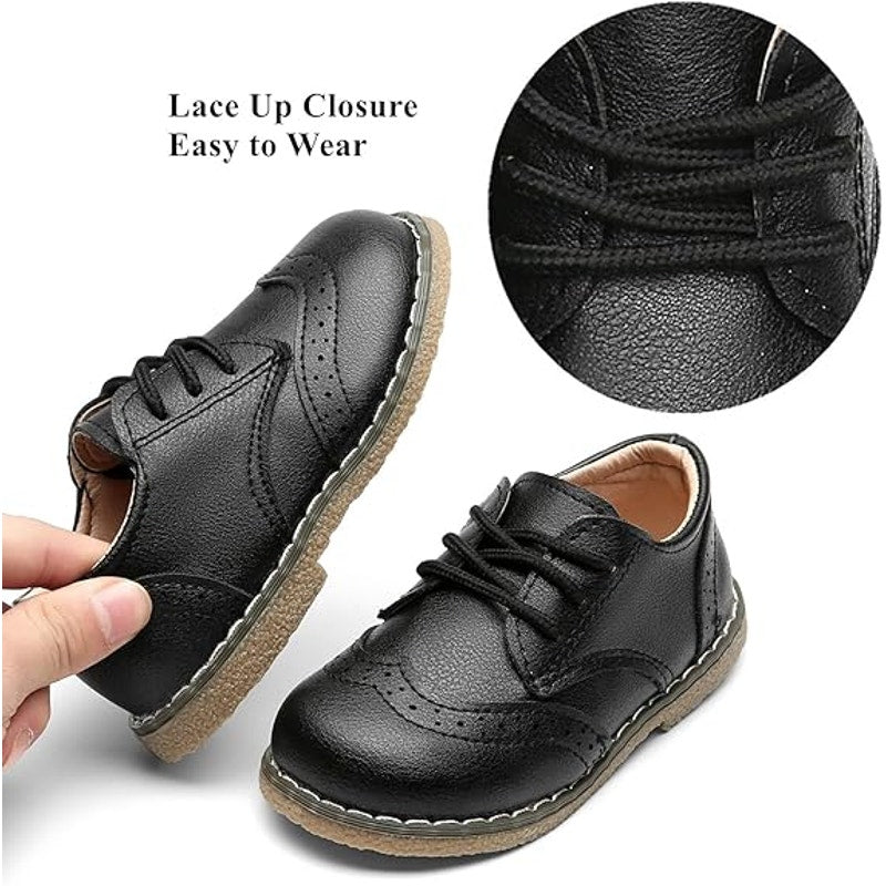 New Dadawen Toddler Boys Size 9 Black Faux Leather Lace Up Oxford Dress Shoes