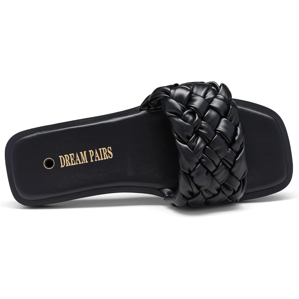Dream Pairs Womens 10 Black Weave Slide On Open Toe Faux Leather Sandals