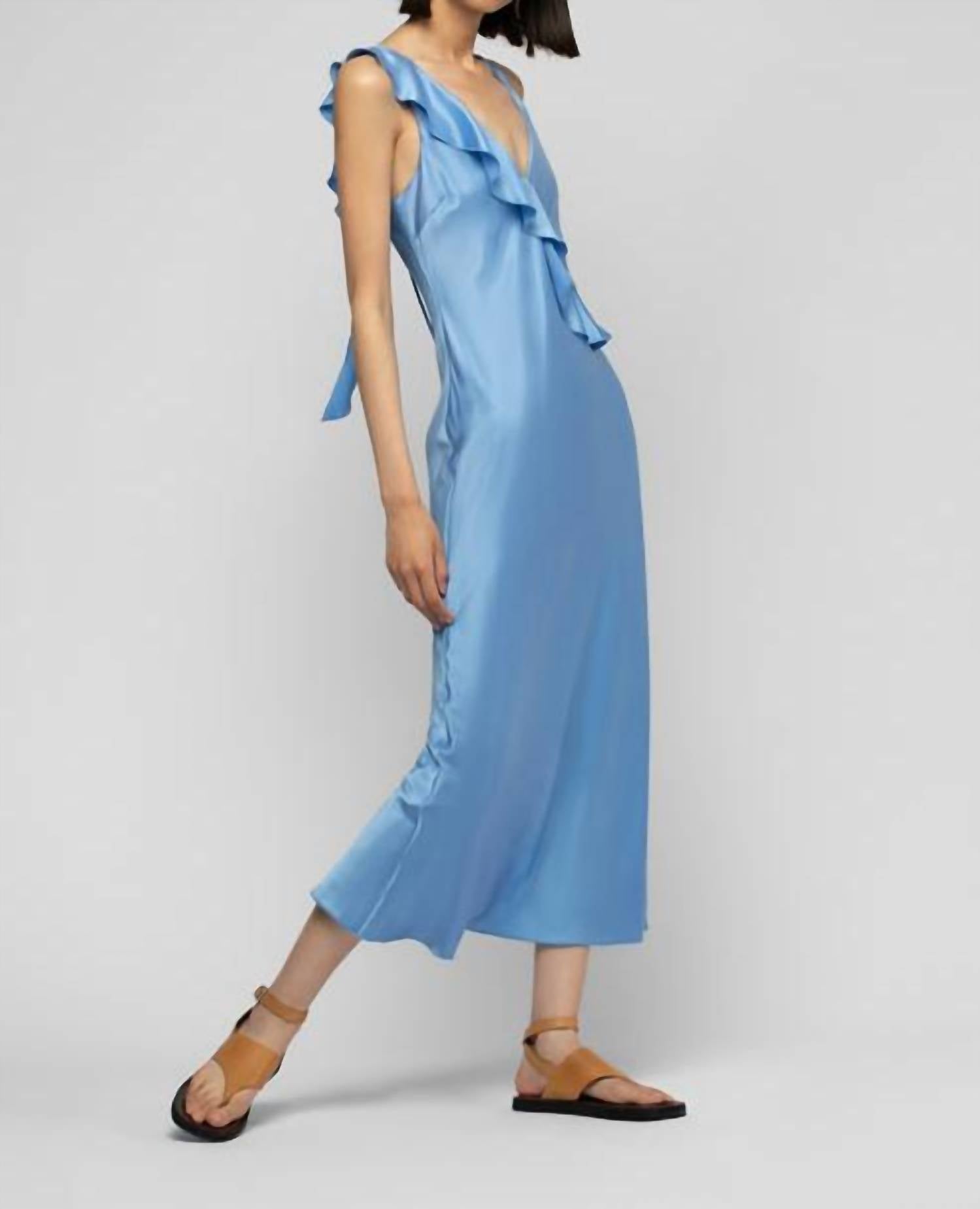 Rarthemis Long Midi Silk Dress With Ruffles