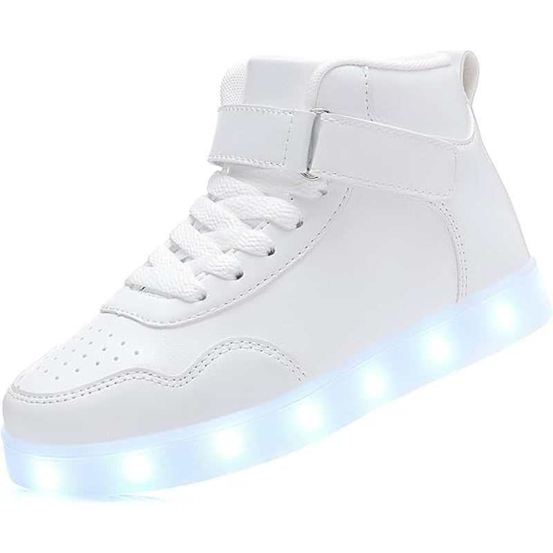 Aptesol Girl Size 6 White Rechargeable LED Light Up Adjustable Hook & Loop Shoes