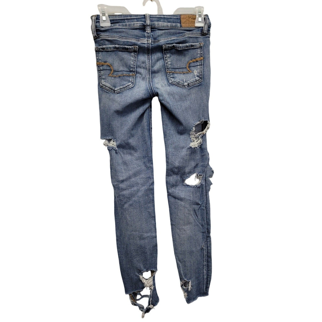 American Eagle Womens 0 Short Factory Whiskered, Faded & Distressed Denim Jeans